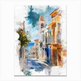 Watercolor Of A Street In Spain Canvas Print