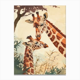 Giraffe & Calf Digital Illustration Canvas Print