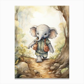 Elephant Painting Hiking Watercolour 4 Canvas Print