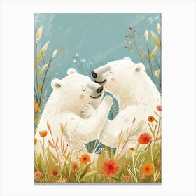 Polar Bear Two Bears Playing Together In A Meadow Storybook Illustration 4 Canvas Print