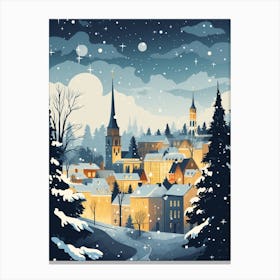Winter Travel Night Illustration Tallinn Estonia 3 Canvas Print