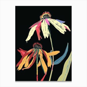 Neon Flowers On Black Coneflower 4 Canvas Print