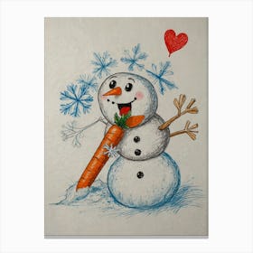 Snowman With Carrot Canvas Print