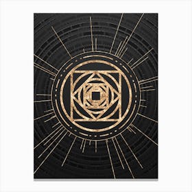 Geometric Glyph Symbol in Gold with Radial Array Lines on Dark Gray n.0277 Canvas Print