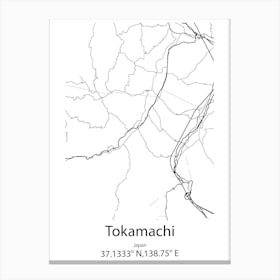 Tokamachi,Japan Minimalist Map Canvas Print