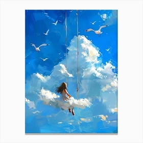 Girl swinging on the clouds Canvas Print