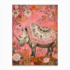 Floral Animal Painting Rhinoceros 3 Canvas Print