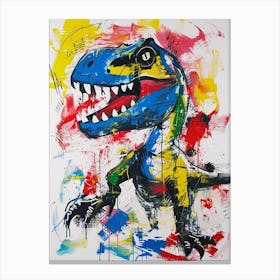 Abstract Paint Splash Primary Colour Dinosaur 3 Canvas Print