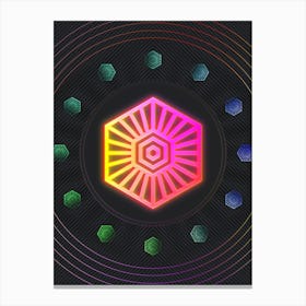 Neon Geometric Glyph in Pink and Yellow Circle Array on Black n.0116 Canvas Print
