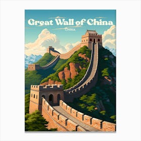 Great Wall of China Tourist Travel Art Canvas Print