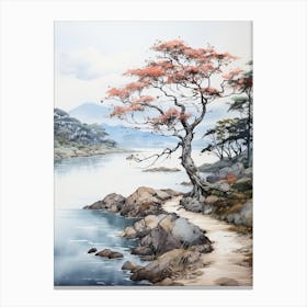 Amanohashidate In Kyoto, Japanese Brush Painting, Ukiyo E, Minimal 8 Canvas Print