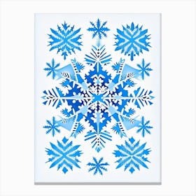 Winter Snowflake Pattern, Snowflakes, Blue & White Illustration 3 Canvas Print