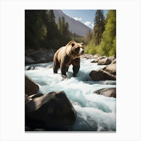 Grizzly Bear Crossing River Canvas Print