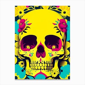 Skull With Floral Patterns 2 Yellow Pop Art Canvas Print