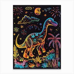 Mustard Neon Dinosaur At Night Canvas Print