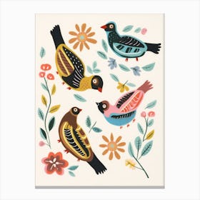 Folk Style Bird Painting Sparrow 1 Canvas Print