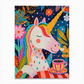 Floral Fauvism Style Unicorn Drinking Coffee 2 Canvas Print