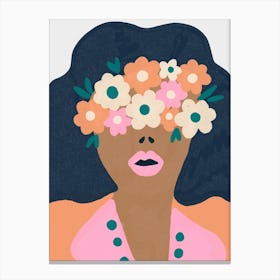 Girl in mask of flowers Canvas Print