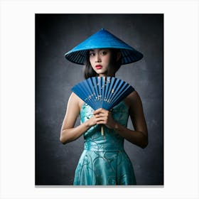 Asian Woman With Fan Canvas Print