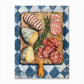 Charcuterie Board Blue Checkerboard 1 Canvas Print