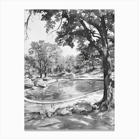 Barton Springs Pool Austin Texas Black And White Watercolour 3 Canvas Print