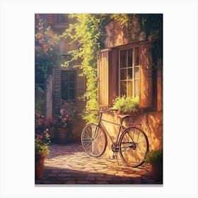 Vintage Bicycle and Flower Pots Poster Canvas Print