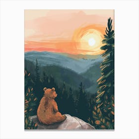 Sloth Bear Looking At A Sunset From A Mountaintop Storybook Illustration 1 Canvas Print