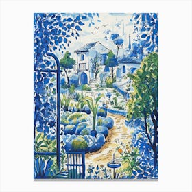 A Garden Illustration Line Art Travel Blue Canvas Print