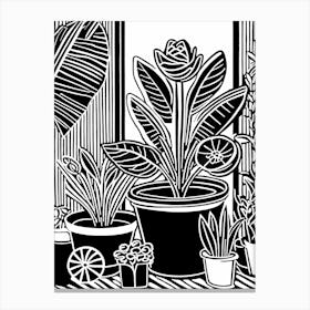 Lion cut inspired Black and white Garden plants & flowers art, Gardening art, 234 Canvas Print