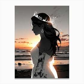 Tattooed Woman At Sunset Canvas Print