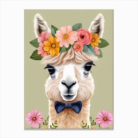 Baby Alpaca Wall Art Print With Floral Crown And Bowties Bedroom Decor (31) Canvas Print