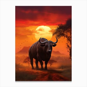 African Buffalo Sunset Portrait Realism 3 Canvas Print