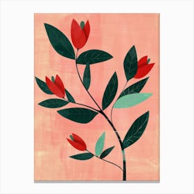 Red Flowers On A Branch Canvas Print