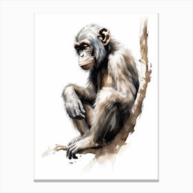 Playful Thinker Monkey Watercolour Painting 1 Canvas Print