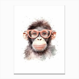 Baby Smart Gorilla Art With Glasses Watercolour Nursery 3 Canvas Print