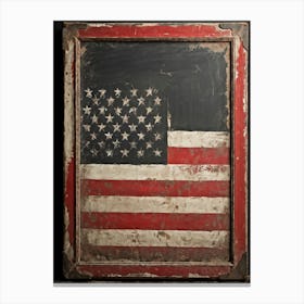 Antique Blackboard Featuring A Vintage Rendition Of An American Flag Smeared Red Stripes Adorned Wi (3) Canvas Print