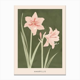Pink & Green Amaryllis 2 Flower Poster Canvas Print