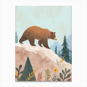 Sloth Bear Walking On A Mountrain Storybook Illustration 2 Canvas Print