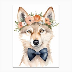 Baby Wolf Flower Crown Bowties Woodland Animal Nursery Decor (17) Canvas Print
