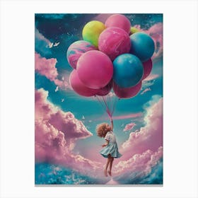 Girl Flying With Balloons Canvas Print