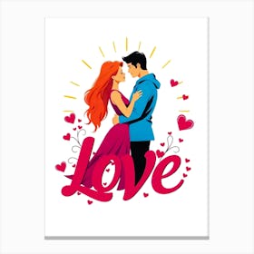 Love Couple Illustration with Text Canvas Print