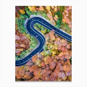 Aerial View Of A Winding Road In Autumn Canvas Print