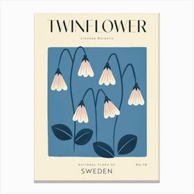 Vintage Blue And White Twin Flower Of Sweden Canvas Print