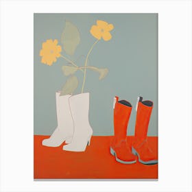 A Painting Of Cowboy Boots With Yellow Flowers, Pop Art Style 6 Canvas Print