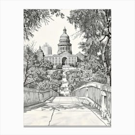The Texas State Capitol Austin Texas Black And White Drawing 3 Canvas Print