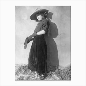 Cowgirl with a Gun, Western Aesthetic, Vintage Black and White Old Photo Canvas Print