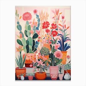 Colourful Cactus And Plant Painting Canvas Print