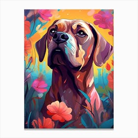 Dog In Flowers Canvas Print