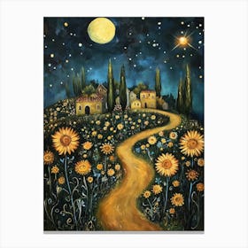 Sunflowers At Night Canvas Print