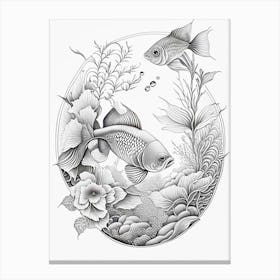 Kawarimono Kujaku 1, Koi Fish Haeckel Style Illustastration Canvas Print
